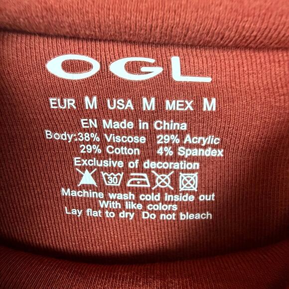 OGL Move Eco Mousse Crop Top Womens Medium Burnt Red Thermal Brushed Mock Neck - Picture 3 of 7